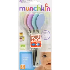 Colheres de segurança quentes brancas Munchkin, pacote com 4