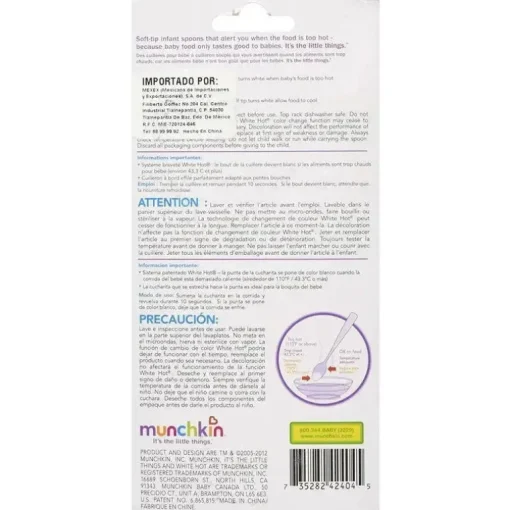 Colheres de segurança quentes brancas Munchkin, pacote com 4