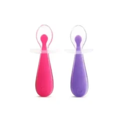 Colheres de treinamento de silicone Munchkin Gentle Scoop, pacote de 2, cores sortidas (azul e verde ou rosa e roxo)