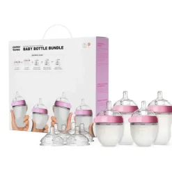 Comotomo - pacote de mamadeira com 7 unidades, rosa