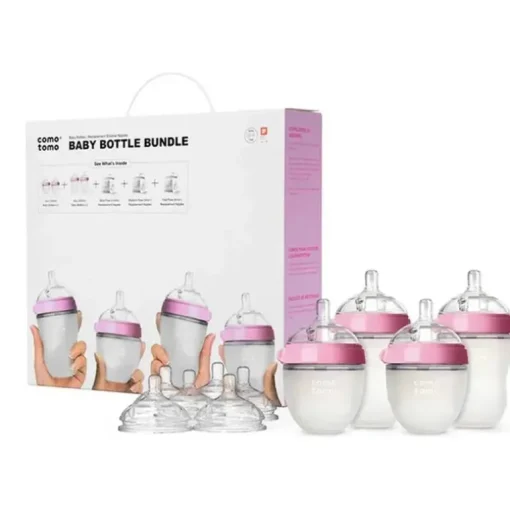 Comotomo - pacote de mamadeira com 7 unidades, rosa