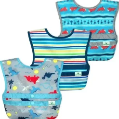 Conjunto de 3 babadores de brotos verdes Snap &amp; Go Easy Wear, Aqua Dinosaur