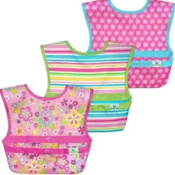 Conjunto de 3 babadores de brotos verdes Snap &amp; Go Easy Wear, campo de flores rosa