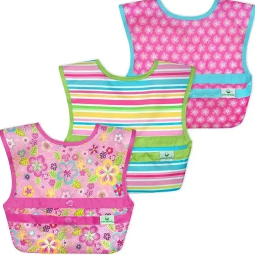 Conjunto de 3 babadores de brotos verdes Snap &amp; Go Easy Wear, campo de flores rosa