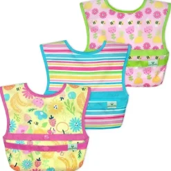 Conjunto de 3 babadores de brotos verdes Snap &amp; Go Easy Wear, floral rosa abelha