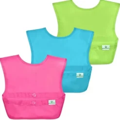 Conjunto de 3 babadores de brotos verdes Snap &amp; Go Easy Wear, conjunto rosa, azul e verde