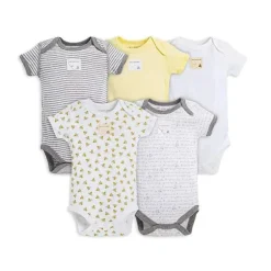 Conjunto de 5 bodys de manga curta Burt's Bees, estampas sunshine