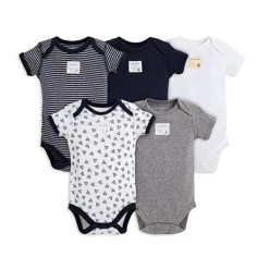 Conjunto de 5 bodys manga curta Burt's Bees, mirtilo