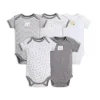 Conjunto de 5 bodys manga curta Burt's Bees, cinza urze