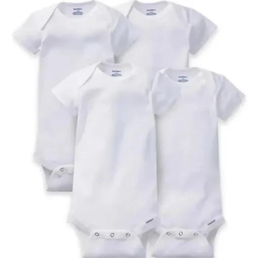 Conjunto de 4 bodys manga curta Gerber Onesies, branco