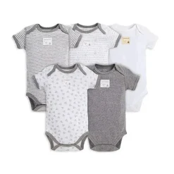 Conjunto de 5 bodys manga curta Burt's Bees, cinza urze