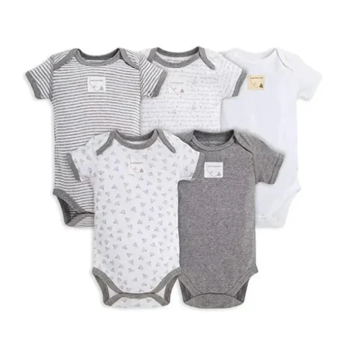 Conjunto de 5 bodys manga curta Burt's Bees, cinza urze