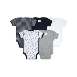 Conjunto de 5 bodys manga curta Burt's Bees, mirtilo