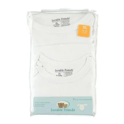 Conjunto de 3 bodys manga longa Luvable Friends, branco