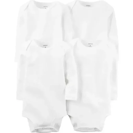 Conjunto de 4 bodys originais manga longa Carter's, branco