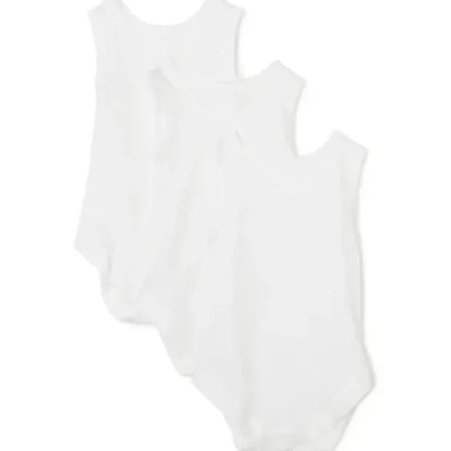 Conjunto de 3 bodys sem mangas Spasilk, branco