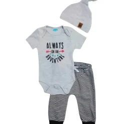 Conjunto de Body Cinza Bon Bebe 3 Peças