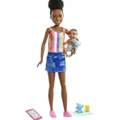 Conjunto de bonecas e acessórios para babás Mattel Barbie Skipper (boneca morena)