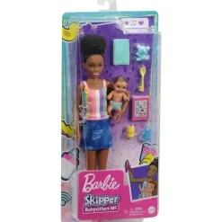 Conjunto de bonecas e acessórios para babás Mattel Barbie Skipper (boneca morena)