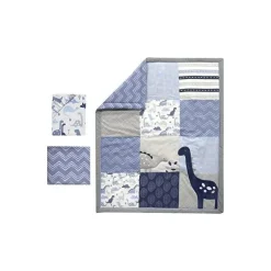 Conjunto de cama de berço Roar Dinosaur de 3 peças para dormir Originals Originals, azul/cinza