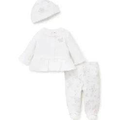 Conjunto de cardigã Little Me Dainty Roses branco/rosa