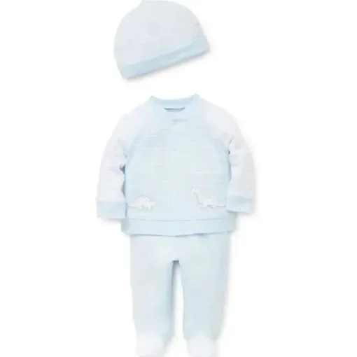 Conjunto de Cardigan Little Me Dainty Dinos Branco/Azul