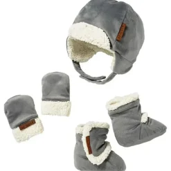 Conjunto de chapéus de inverno para crianças, luvas e botas Tomy JJ Cole, cinza