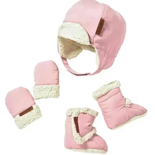 Conjunto de chapéus de inverno para crianças, luvas e botas Tomy JJ Cole, cor-de-rosa