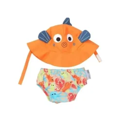 Conjunto de fraldas de banho e chapéu de sol Zoocchini para bebês