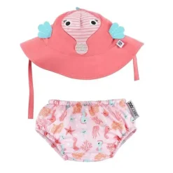 Conjunto de fraldas de banho e chapéu de sol Zoocchini, Sally The Seahorse