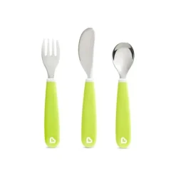 Conjunto de garfo, faca e colher Munchkin Splash para criança, verde