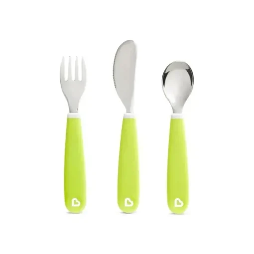 Conjunto de garfo, faca e colher Munchkin Splash para criança, verde