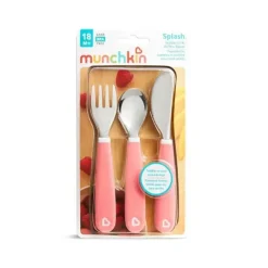 Conjunto de garfo, faca e colher Munchkin Splash para criança - rosa