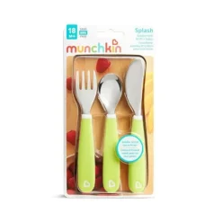 Conjunto de garfo, faca e colher Munchkin Splash para criança, verde