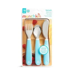 Conjunto de garfo, faca e colher Munchkin Splash para criança, azul