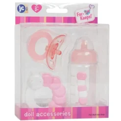 Conjunto de garrafa e chocalho rosa de 3 peças Jc Toys