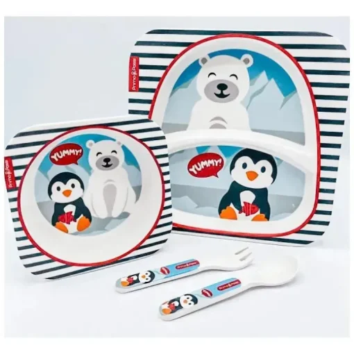 Conjunto de louça de bambu Primo Passi Kids - amigos de inverno
