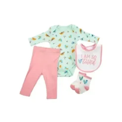 Conjunto de macacão e calça Rene Rofe - 4Pk para bebê menina pássaro