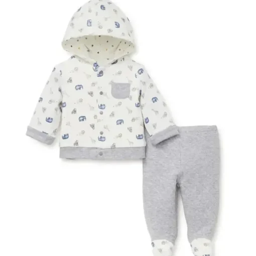 Conjunto de moletom com capuz Little Me Jaunty Jungle Heather Grey