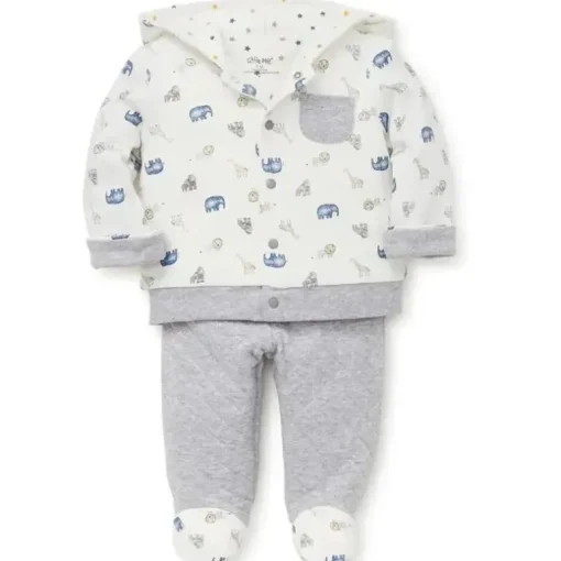 Conjunto de moletom com capuz Little Me Jaunty Jungle Heather Grey