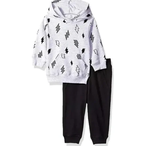 Conjunto de moletom Little Me Bolts, preto e branco