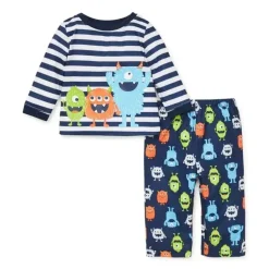 Conjunto de pijama Little Me - Monstros 2 Pk, Azul