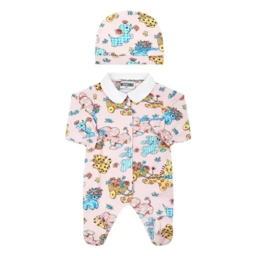 Conjunto de presente de chapéu e sapato Moschino Baby - Girl com estampa completa, rosa