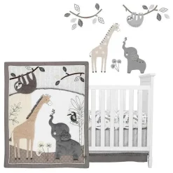 Conjunto de roupa de cama para bebês Lambs &amp; Ivy Jungle Animals 4 peças