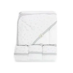 Conjunto de toalha de bebê com capuz e 3 toalhinhas de bebê Piccolo Bambino cinza pontilhada