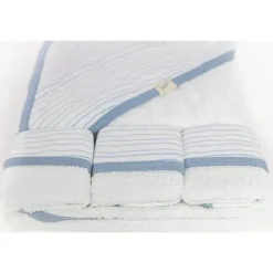 Conjunto de toalha de bebê com capuz e 3 toalhinhas de bebê Piccolo Bambino listrado azul