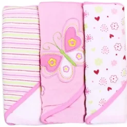 Conjunto de toalhas com capuz Spasilk Soft Terry, pacote com 3 borboletas rosa