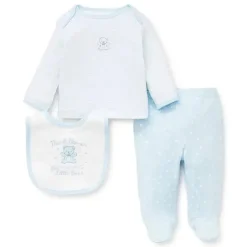 Conjunto ombro a ombro Little Me Thank Heaven com babador - azul