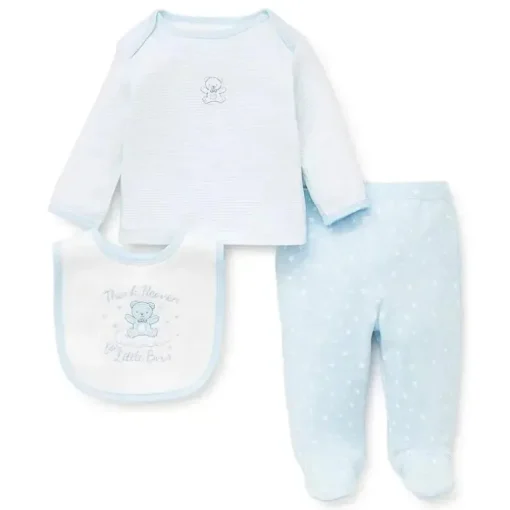 Conjunto ombro a ombro Little Me Thank Heaven com babador - azul