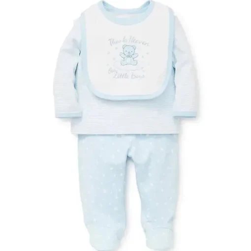 Conjunto ombro a ombro Little Me Thank Heaven com babador - azul